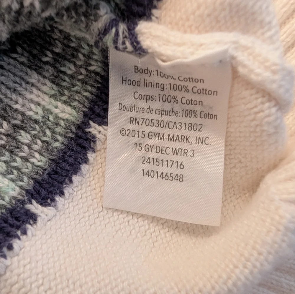 Gymboree Girls Zip-Up Hooded Sweater Jacket Gray and Cream Cotton Size XS 4